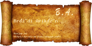 Bródi Arikán névjegykártya